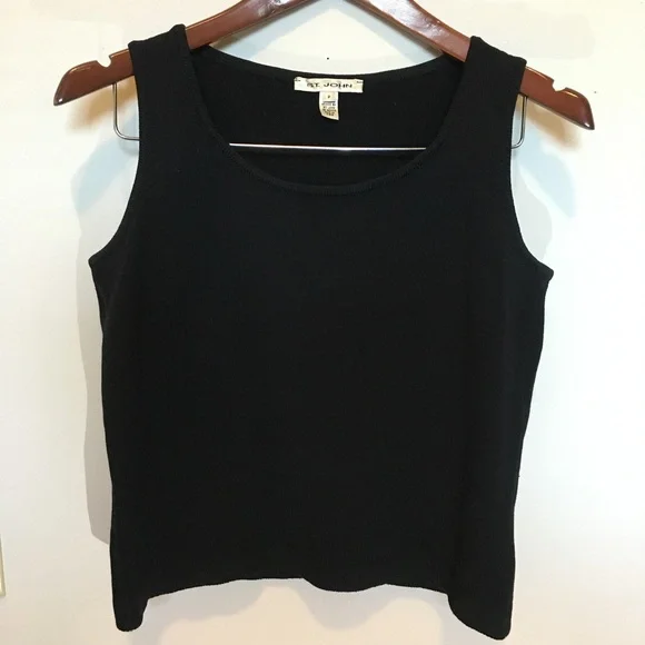 St John Black Knit Tank Top Santana Style Minimalist Luxury P - Picture 1 of 2